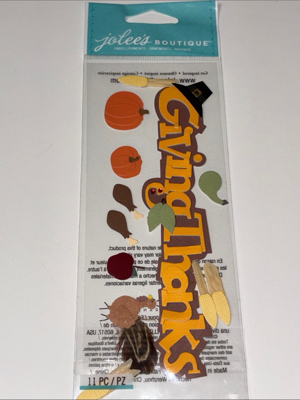 Jolee's Dimensional GIVING THANKS Title Turkey, Pumpkins, Corn NIP THANKSGIVING